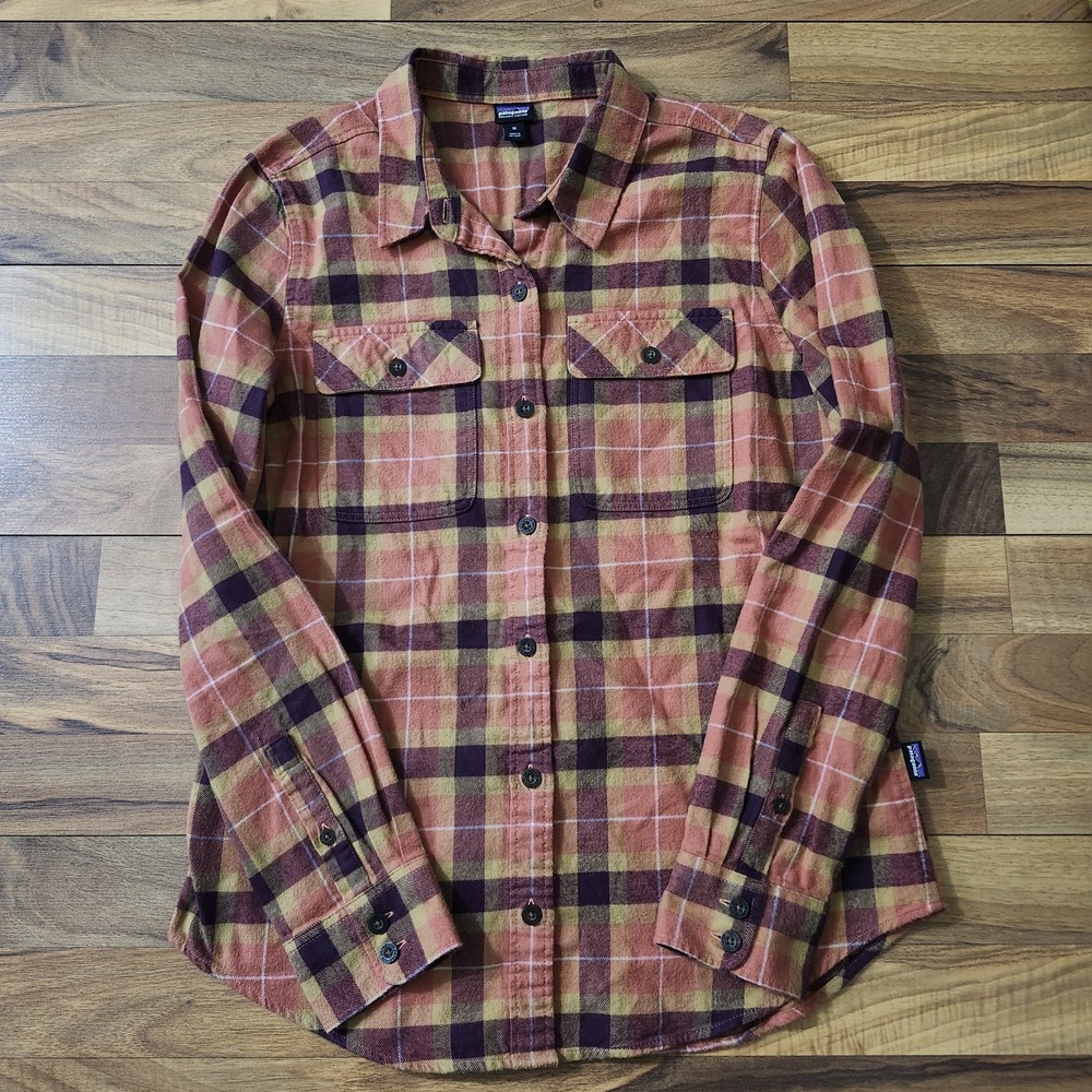 Patagonia Organic Cotton Midweight Fjord Flannel Shirt Vista Burl Red Medium Euc - Picture 2 of 12